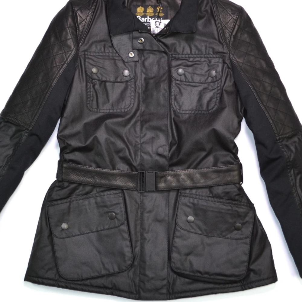 BARBOUR INTERNATIONAL Ladies Outrider Waxed Cotton & Leather Jacket